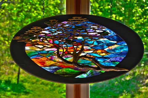 Tree at Sunset by Stained Glass Artist Yvonne DeViller
