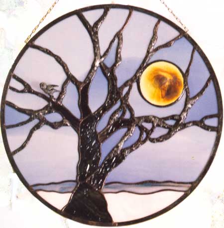 Winter Tree with Moon by Stained Glass Artist Yvonne DeViller